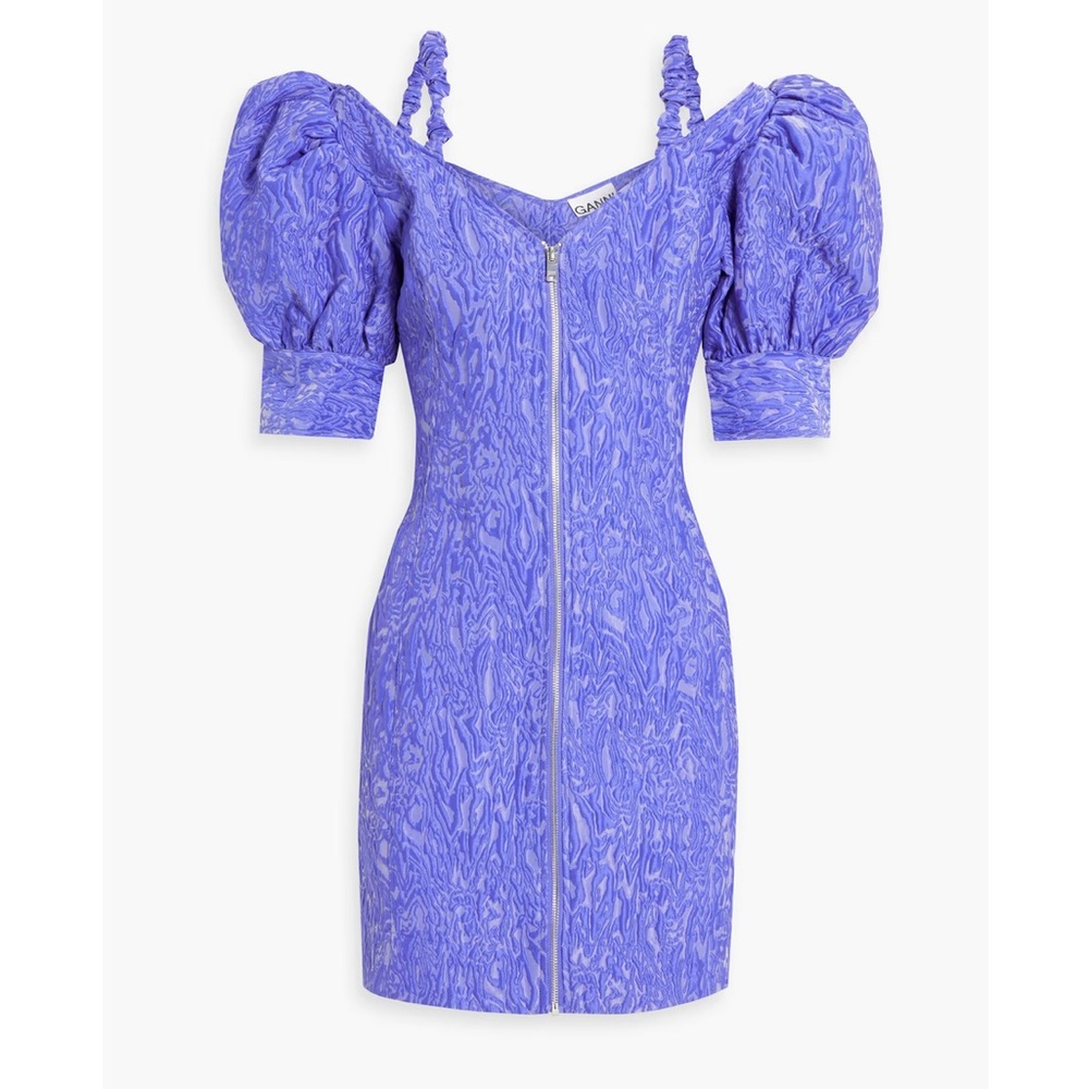 GANNI Jacquard blue iris mini dress